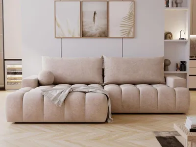 Produktbild von GrainGold Ecksofa L-Form Links Havi - Ecksofa mit Schlaffunktion, Bettkasten - Moderne Ecksofa, Wohnzimmer Sofa - Eckcouch Beige (Chill me 06)