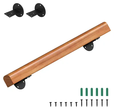 Zdjęcie produktu dla Poręcz ścienna Vigevee wykonana z litego drewna sosnowego, 80 cm, średnica 5 cm, antypoślizgowa poręcz drewniana do schodów, korytarza, łazienki, wraz z akcesoriami montażowymi