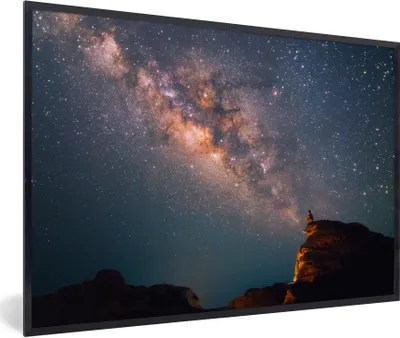 Produktbild von MuchoWow® Gerahmtes Poster Milchstraße über einer Berglandschaft 90x60 cm - Poster mit Schwarzem Bilderrahmen Wandposter Rahmen Foto Bilder - Fotorahmen - Foto-Plakat
