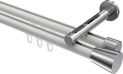 Produktbild von Interdeco Innenlaufstange / Gardinenstange mit Innenlauf Weiß / Chrom, Typ Siteno Sitra (Konus), 20 mm Ø 2-läufig, 140 cm