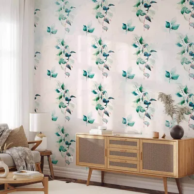 Produktbild von Vlies Fototapete - Mint green nature - solid floral pattern with green leaves 100x70 cm Blätter b-A-10141-a-c