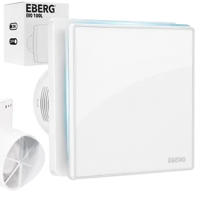 Obrázek produktu pro EBERG EVO 100 L, ventilátor do koupelny, 100 mm, s LED osvětlením, zpětnou klapkou, bílý