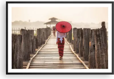 Produktbild von Gerahmtes Poster - Schwarzer Rahmen - Birma Regenschirm Brücke - 91,5x61 cm - Wand Bild - Wanddeko - Wandbilder - Wandposter - Bilderrahmen - Bilder - Kunstdruck - Wandbild - P2BAA91x61-4261