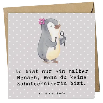 Produktbild von Mr. & Mrs. Panda Klappkarte Zahntechnikerin Herz - Grau Pastell - Geschenk, Grußkarte, faltkarte, Glückwunschkarte, doppelkarte, anlasskarte