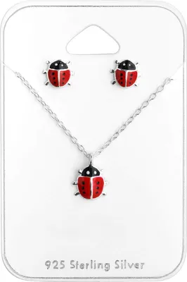 Produktbild von Marienkäfer Set 925 Sterling Silber Ohrringe Ohrstecker mit Kette