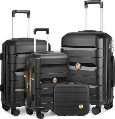 Produktbild von Hartschalenkoffer Set 4-teilig S/M/L/XL Rollkoffer Handgepäck 100% PP mit 360° Doppel Zwillingsrollen & TSA Schloss Schwarz