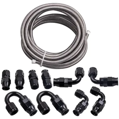 Produktbild von Kraftstoffschlauch Set - AN-6 Benzinschlauch Kit - PTFE Innenseele - Edelstahl ummantelt - inkl 10 Fittings - Universal für Kraftstoffsysteme