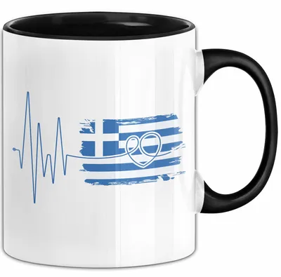 Produktbild von Griechenland Tasse Geschenk Grieche Flagge Herz Kaffee-Becher (Schwarz)