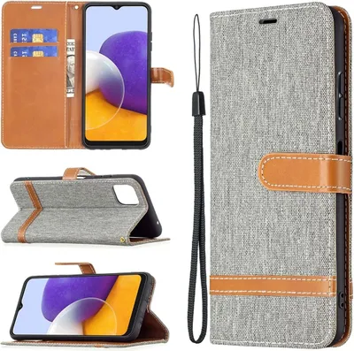Produktbild von König Design Hülle kompatibel mit Samsung Galaxy A22 5G Kunstleder Handyhülle - Handy Case Grau