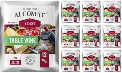 Produktbild von Alcomat Table Wein Wine Yeast HAT Gärhefe Wein Weinhefe auf 25 bis 30 Liter Tafelwein Gärung bis 12% 10 Stück