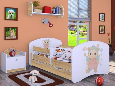 Image de BDW, Lit d'enfant avec matelas, sommier à lattes, tiroir, LABU, Chêne Craft, 160x80