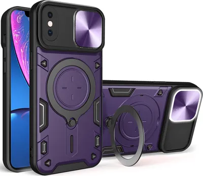 Produktbild von Handyhülle für iPhone XS /iPhone X Dual-Layer Stoßfest Rüstung Hülle mit Dia Kameraschutz und Kreisförmig Ring Ständer Lila