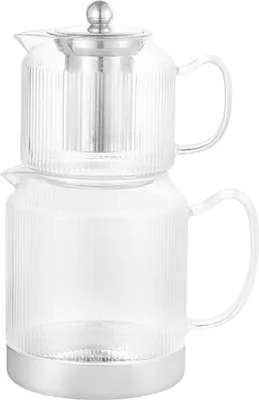 Image de Set de théières Schäfer en verre avec pied en acier inoxydable pour tous les types de cuisinières 600 ml & 1,5 L lavable au lave-vaisselle