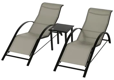 Produktbild von 3-tlg. Gartenliegen-Set, 2 Sonnenliegen & 1 Beistelltisch, Metallrahmen, Grau+Schwarz