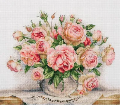 Produktbild von Panna-Kreuzstich-Set „Rosenstrauß – Gold-Serie“, Zählvorlage, 27 x 23 cm