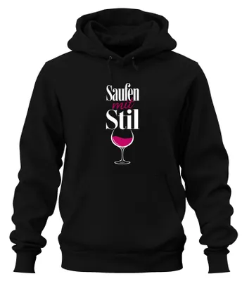 Zdjęcie produktu dla Bluza z kapturem "Pij w stylu", motyw wina, napis "Pij w stylu", czarna, rozmiar M