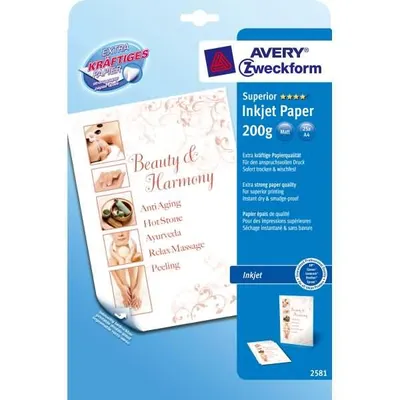 Produktbild von Avery Zweckform 2581 Superior Inkjet Papier, DIN A4, beidseitig beschichtet - matt, 200 g/m², 25 Blatt