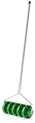 Image de Aérateur de gazon manuel avec 30 pointes – 45 cm | Couleur : Vert | Dimensions : 21x45x140 cm