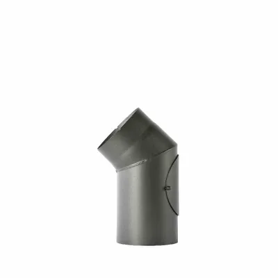 Zdjęcie produktu dla Kolanko rury pieca 45°, Ø 150 mm, czarne, stałe z drzwiczkami