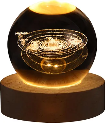 Produktbild von Kristallkugel-Nachtlicht, warmweißes Nachtlicht, Holzsockel,Solar system