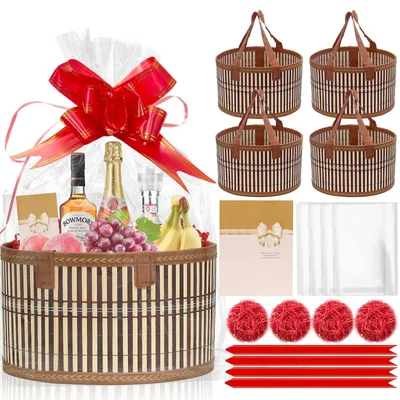 Image de Lot de 4 paniers cadeaux en bambou, vides, avec 4 compartiments