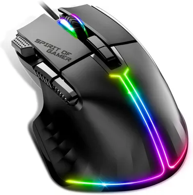 Produktbild von Gaming Maus PC 12800 DPI, RGB Beleuchtung mit 13 Effekten, 8 programmierbare Tasten inkl. Rapid Fire, Ergonomisch mit Daumenauflage, Softwaresteuerung