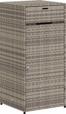 A standalone outdoor storage cabinet made of poly rattan.