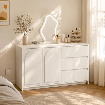 Obrázek produktu pro Kosmetický stolek STILVORA s LED zrcadlem a výsuvnou pracovní plochou, toaletní stolek s 3-barevným osvětlením a 3 zásuvkami, stolek na líčení se 2 úložnými prostory