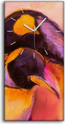 Produktbild von Wanduhr Leinwand Bild Uhr 30x60 Moderne Malerei von Cartoon Pinguinen - weiße Hände