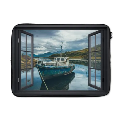 Produktbild von MuchoWow® Laptop Hülle 14 ZollDurchblick - Boot - Berg Laptoptasche - Laptoptasche - Stoßsicher - Schutzhaube