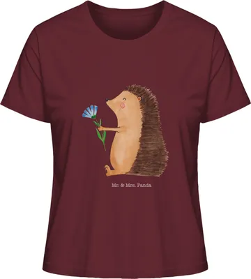 Produktbild von Mr. & Mrs. Panda Basic Shirt Damen Igel Blumen Größe XL - Burgundy - Geschenk, Baumwoll T-Shirt, Lustige Sprüche, Oberteil, Besuch, Krankenhaus, Genesungswünsche
