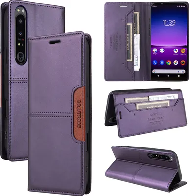 Produktbild von Handyhülle für Sony Xperia 1 IV Hülle, Leder Flip Wallet Kartenfach Stand Schutzhülle Lila