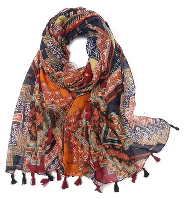 Productafbeelding van Boho Sjaal met Bloemenprint en Franje