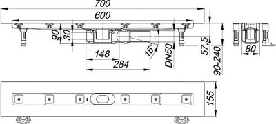 Produktbild von Dallmer Duschrinne CeraLine PLAN F 600 mm, DN 50