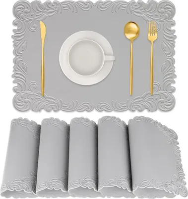 Produktbild von Famanu Platzmatte Set aus Leder - wasserabweisend, hitzebeständig, rutschfest, grau, 30 x 44 cm, Set von 6