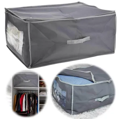 Produktbild von LS-LebenStil XL Unterbettkommode Grau 60x45cm Unterbettbox Aufbewahrungsbox Vlies-Stoff Aufbewahrungstasche Bettdecken, Kleidung faltbar Sichtfenster