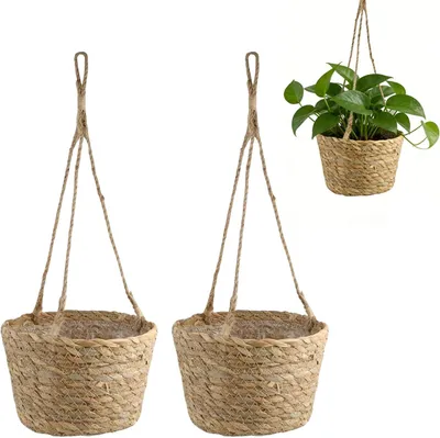 Zdjęcie produktu dla Kosz na rośliny 20 cm, 2 sztuki, ręcznie tkany brązowy, do balkonu