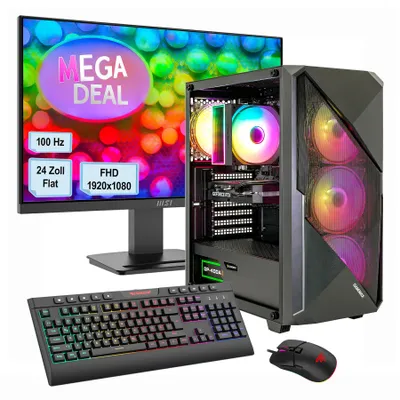 Produktbild von GAMEMAX Gaming-PC MegaDeal Striker Komplett-SET 2734 AMD Ryzen 5 5500 16GB RAM 480GB SSD RTX 5060 WIN11 + MSI PRO MP2412 LED-Monitor 60cm (24") + Zub.