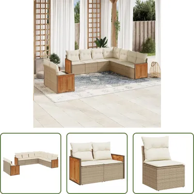Produktbild von The Living Store 9-tlg. Garten-Sofagarnitur mit Kissen Beige Poly Rattan