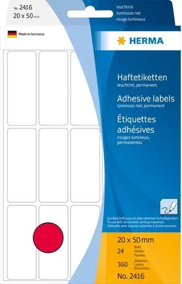 Produktbild von HERMA - Etikett 2416 20x50mm Fluorrot 360 Etiketten | 10 Stück