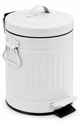 Productafbeelding van Relaxdays cosmetische prullenbak, 3 liter, met automatische dekselverlaging, uitneembaar binnenbak, metaal, witte afvalbak voor de badkamer met deksel