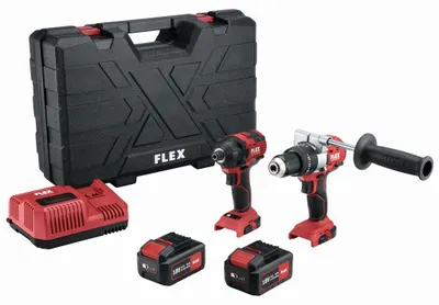 Produktbild von PD 2G 18.0-EC Schlagbohrer-Set + ID 1/4' 18.0-EC Schlagschrauber – FLEX – mit 2 18 V 5,0 Ah Akkus, Ladegerät – Box – 516236