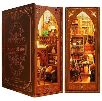 DIY Book Nook Bibliotheek – Miniatur-Puppenhaus aus Holz mit LED