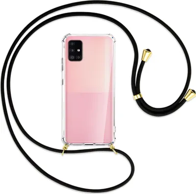Produktbild von Handykette Backcover-Schutzhülle mit Band (Metall goldfarben) für Samsung Galaxy A51 5G (A516) - schwarz