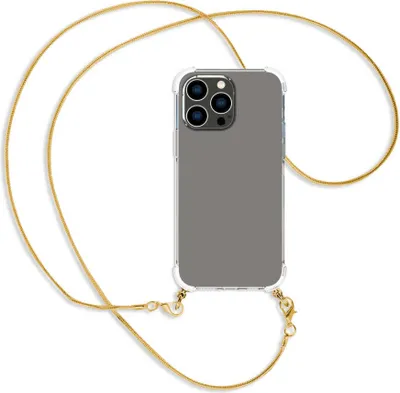 Produktbild von Handykette Backcover-Schutzhülle mit Band (Metall goldfarben) für Apple iPhone 14 Pro Max (6.7'') - goldfarbene Snake-Kette