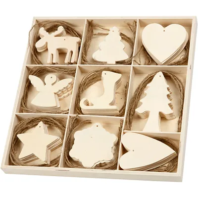 Produktbild von Hängeornamente Weihnachten aus Sperrholz, 72 Stück