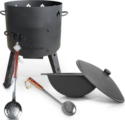 Produktbild von Gusseisen Kazan 16 L Deckel Utschak Uchag Feuerofen 44cm Schaumlöffel казан учак