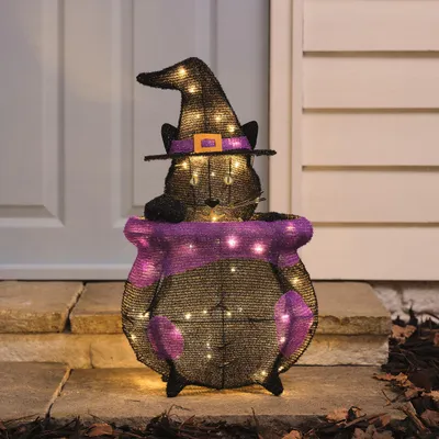 Halloween-Geist in Hexenkessel, LED, Timer, 57x33x20 cm