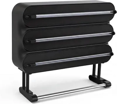Produktbild von 4-in-1 Küchenrollenhalter zur Wandmontage, Spender für Frischhaltefolie, Schublade für Alufolie, Küchenrollenhalter für die Wand, ohne Bohren, multifunktional, Edelstahl, 3 Stück