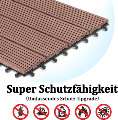 Obrázok produktu pre NAIZY Balenie 44 ks WPC dlaždíc, cca 4 m² hnedá, vodou filtrovateľná terasová a balkónová dlažba, zostaviteľná záhradná click dlažba 30 x 30 cm